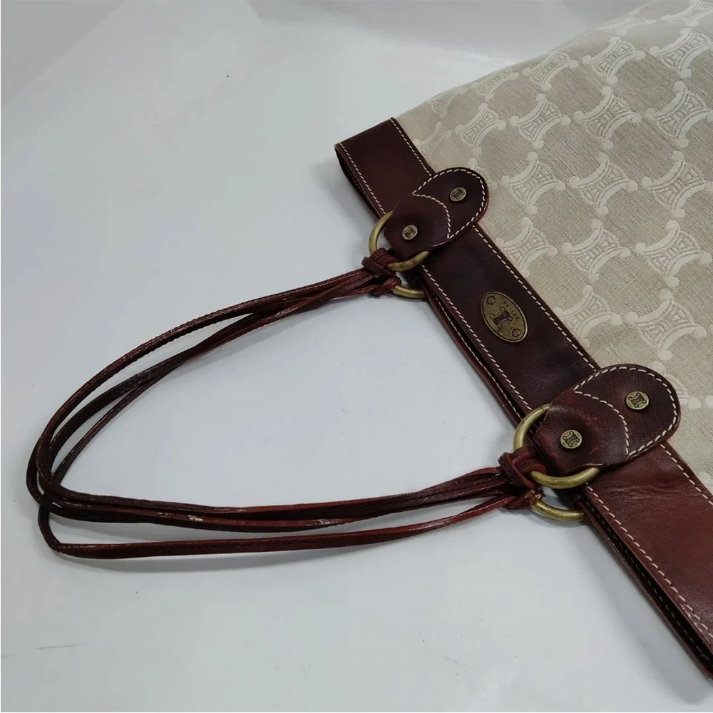 Celine Triomphe Cream and Brown Tote Bag EUC - Picture 4 of 10